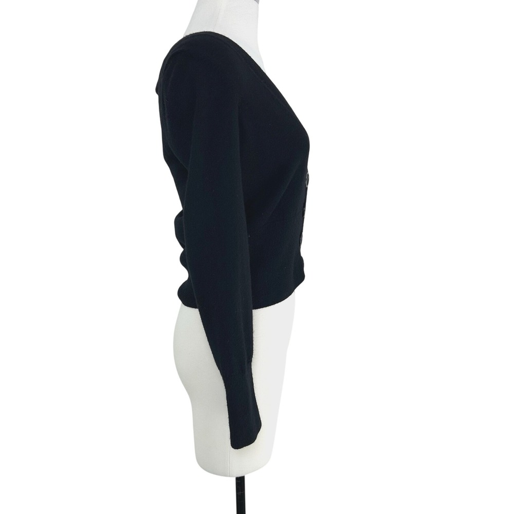 Banana Republic Short Cardigan Women's Medium Black Wool Crop Long Sleeve 00's - Picture 2 of 7